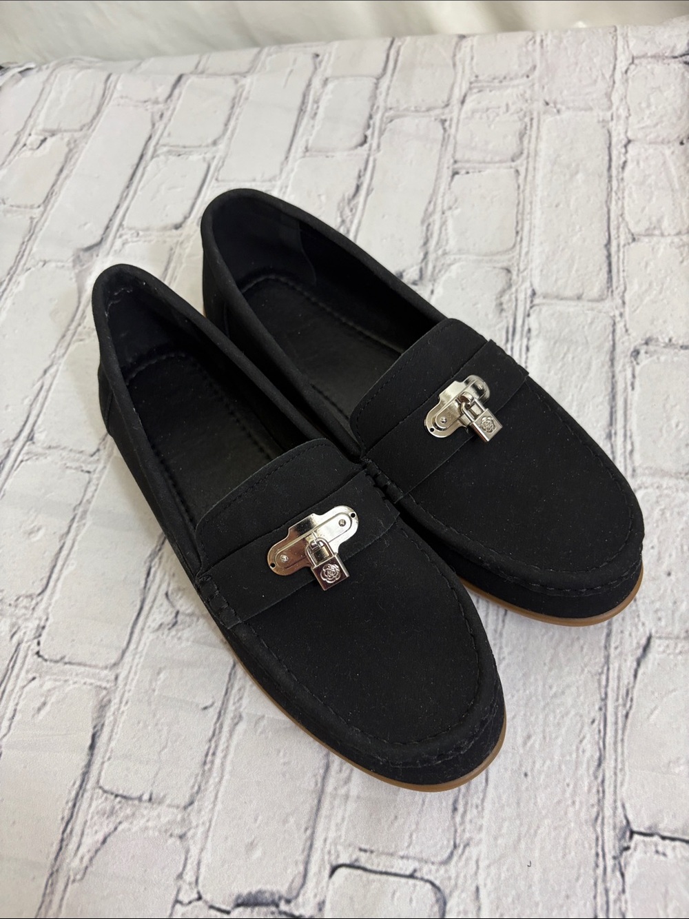 Women's Black Loafers with Silver Accent Hardware